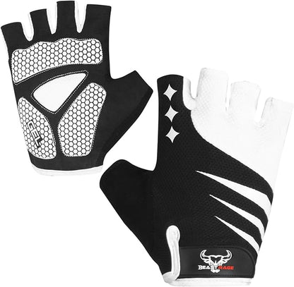 BEAST RAGE Half Finger Cycling Gloves for Men Women, Gel Padded Anti-Slip Shock Absorbing Weight Lifting Gym Gloves Cycle Mountain Bike Gloves for MTB, Biking, Hiking