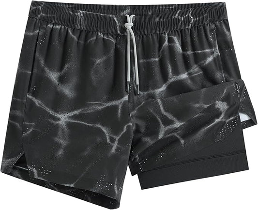 maamgic Mens Running Shorts with Compression Liner 5" Quick Dry Workout Shorts Anti-Chafe Gym Shorts 2 in 1 Athletic Shorts