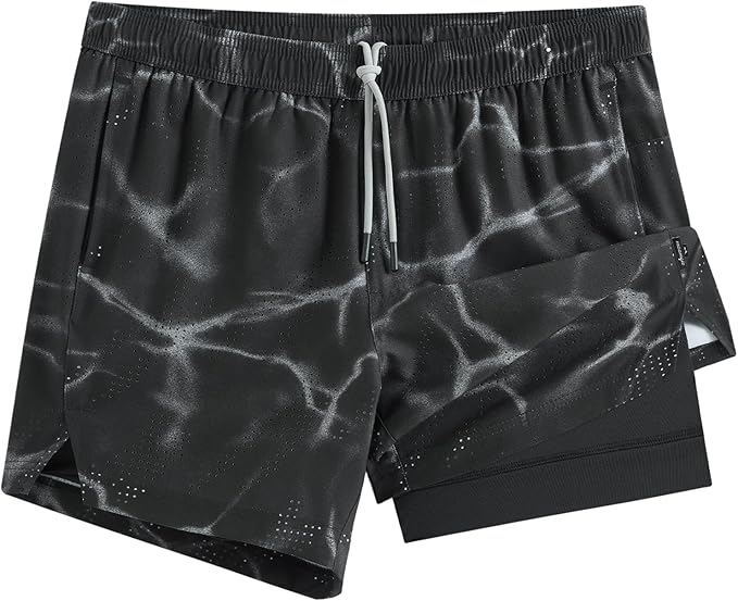maamgic Mens Running Shorts with Compression Liner 5" Quick Dry Workout Shorts Anti-Chafe Gym Shorts 2 in 1 Athletic Shorts
