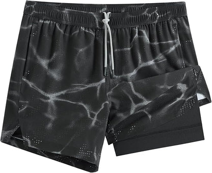 maamgic Mens Running Shorts with Compression Liner 5" Quick Dry Workout Shorts Anti-Chafe Gym Shorts 2 in 1 Athletic Shorts