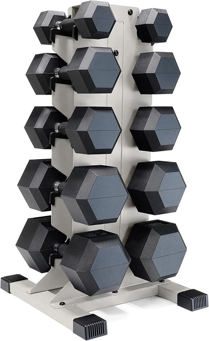 CAP Barbell Rubber Coated Hex Dumbbell Set with Vertical Rack | 100-300 lbs Free Weights Dumbbells Set for Home Gym | Multiple Options