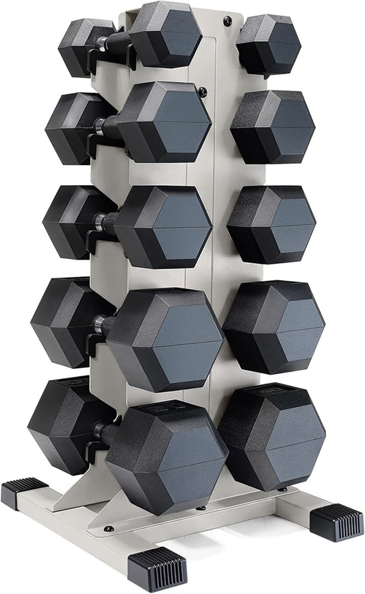 CAP Barbell Rubber Coated Hex Dumbbell Set with Vertical Rack | 100-300 lbs Free Weights Dumbbells Set for Home Gym | Multiple Options