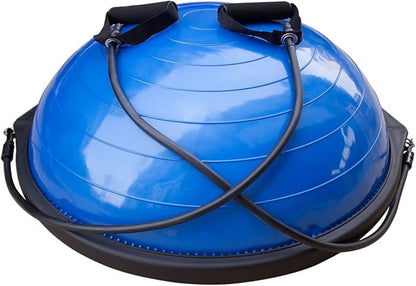 23" Yoga half Ball Balance Trainer Fitness Pilates Strength Exercise Workout Gym Core Strength Abs Agility Traine w/Resistance Bands Power Line Pump Pink (Blue)