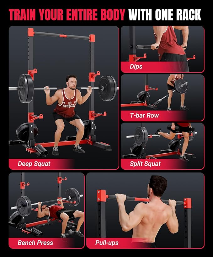 YOLEO Smith Machine & Squat Rack Combo, Multi-Functional Power Racks with Adjustable Width & Pull-Up Bar, Cable Crossover Power Cage, Independent Dual-Pulley System for Home Gym Garage Basement