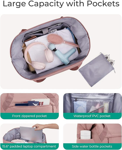 BAGSMART Gym Bag for Women, Weekender Travel Bag with Trolley Sleeve, Sports Duffel Bag with Yoga Mat Holder, Gym Tote Bag for Workout Sport Travel Swimming Yoga