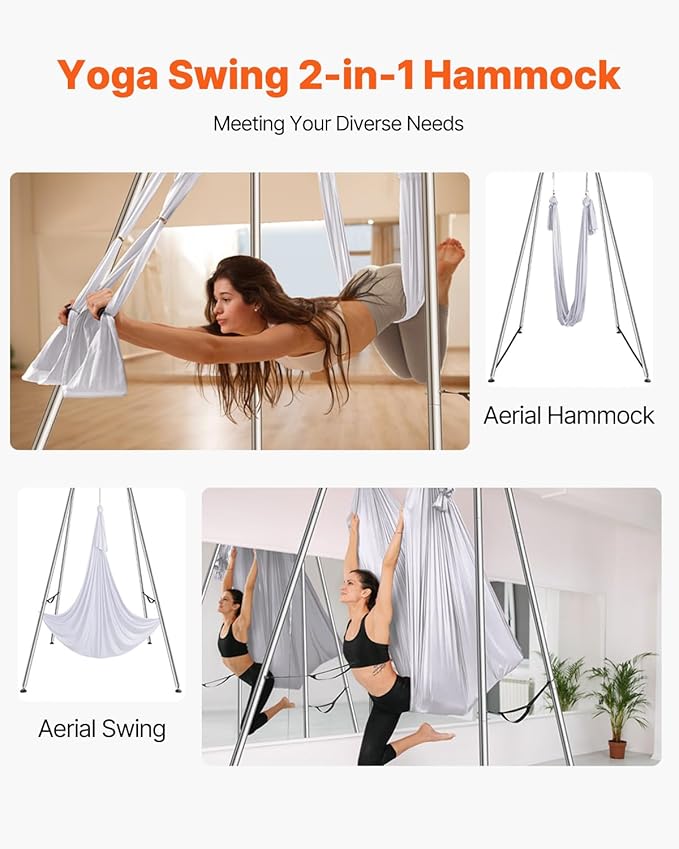 VEVOR Yoga Stand Frame, Max 441-551 lbs Load Swing Stand, Triangular Structure Aerial Rig, Aerial Silk Stands with Yoga Hammock, Standard & Height-Adjustable Version
