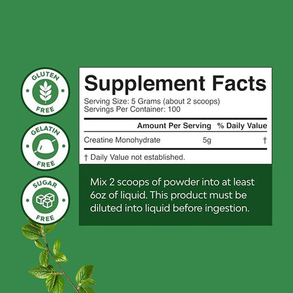 Micronized Creatine Monohydrate Powder for Men & Women - Pre & Post Workout Pure Creatine for Women & Men for Muscle Growth & Recovery - Raw Unflavored Nutritional Supplements for Muscle Gain - 500g