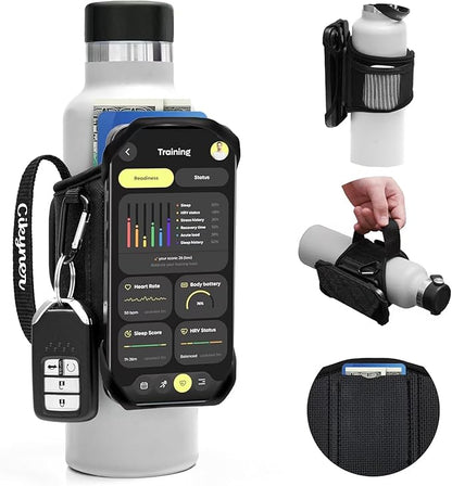 Cikyner Water Bottle Strap, Water Bottle Holder for Mobile Phone 360° Rotatable & Removable Water Bottle Pouch Gym Water Bottle Accessories for 4.5-7'' Mobile Phone & 18-40 oz Water Bottles (G7L)