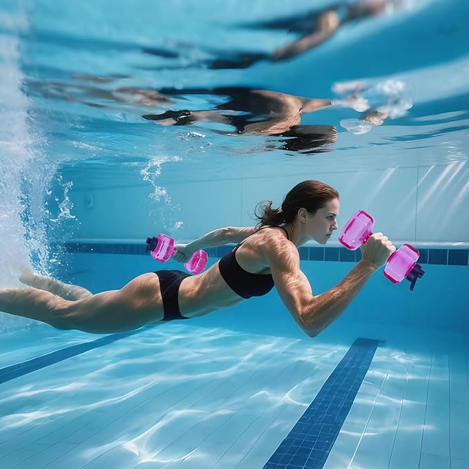 SIXRARI 2 PCS Water Weights for Pool Exercise – Upgraded Non-Slip PE Water Dumbbells, Adjustable Aqua Fitness Aerobics Equipment for Arm Toning, Aqua Therapy & Home Workouts