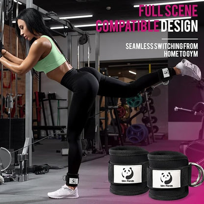 Slim Panda Ankle Strap for Cable Machine,Ankle Cuff for Kickbacks, Booty Hip Abductors,Glute Workouts, Leg Extensions, Curls for Men and Women, Adjustable with Double D-Rings