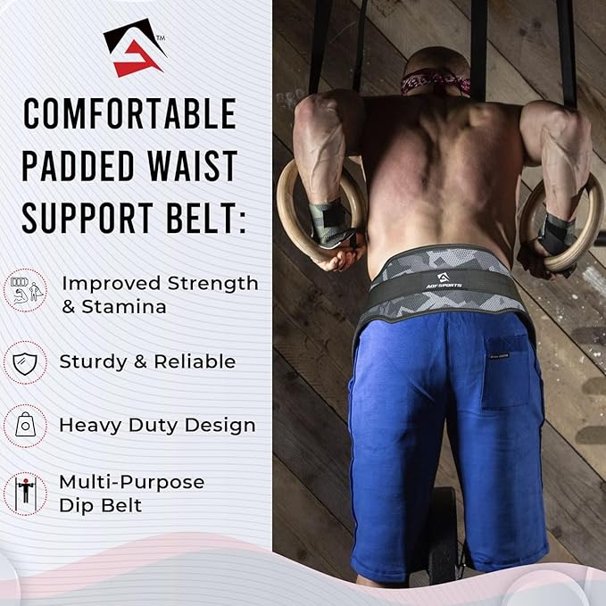 AQF Dip Belt for Weightlifting - Weight Belt with 36" Heavy Duty Steel Chain - Neoprene Padded Back Support Gym Lifting Belt for Powerlifting, Bodybuilding, Squat, Fitness & Pull up Training