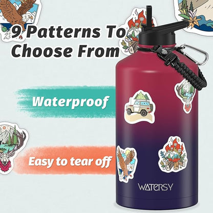1 Gallon Water Bottle Insulated(Cold for 48 Hrs),BPA Free&Leak Proof,128oz Stainless Steel Water Jug,Large Water Bottle with Straw Spout Lids for Gym,Hiking,Camping&Travel,Red Purple