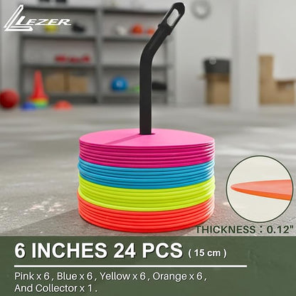 LEZER 6 Inch 8 Inch Flat Cones, Spot Markers, Soccer Cones, Field Court Markers, Sit Spots, Flat Discs, Soccer Training Equipment, Agility Practice, Football, Made in Taiwan