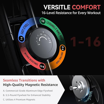 Foldable Exercise Bike Stationary Bikes for Home, 5 IN 1 Indoor Workout Bike, Cycling Bike with 16-Level Quiet Magnetic Resistance, 6.6 LBS Flywheel and 300LBS Capacity for Senior and Home Workout