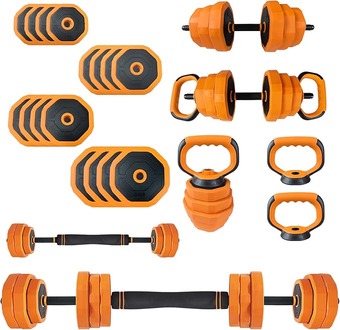Adjustable Dumbbell Set, 44/66/88 LBS 4-In-1 Home Gym Weights with Connector As Dumbbell, Kettlebell,Barbell for Strength Training, Full Body Workout