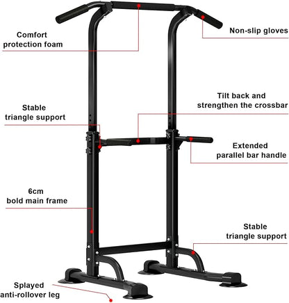 SogesHome Power Tower Pull Up Bar and Dip Station, Height Adjustable Dip Stand Exercise Machine for Home Gym, Multi-Functional Free Standing Strength Training Fitness Workout Station
