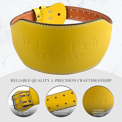 Leather Gym Fitness Belt, 4" & 6" Padded Lumbar Back Support, 10 Adjustable Holes for Weightlifting Powerlifting Bodybuilding Deadlift Squat Workout Strength Training
