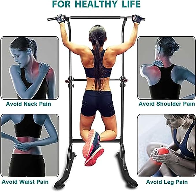 Pull Up Bar Power Tower Dip Bar for Men & Women To Build Muscle, Pullup Bar Dip Station with Adjustable Hight for Home Gym Strength Training Fitness Equipment