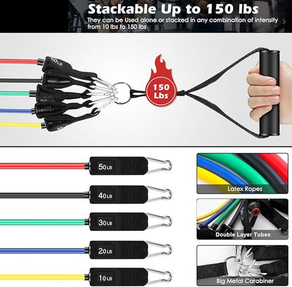 Resistance Bands Set 10–50 LB, Exercise Bands Kit for Men & Women, Full Body Workout with Handles, Door Anchor, Ankle Straps & Carry Bag, Home Gym Training
