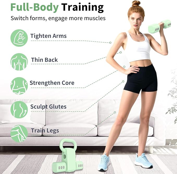 2-in-1 Adjustable Dumbbells Set, 4 Levels Weight Dumbbells Set for Women Men, Each 2.2/3.3/4.4/5.5lb Hand Weights with Kettlebell Form for Home Gym Exercise Training