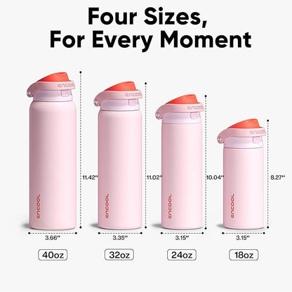 ENCOOL Leakproof Insulated Water Bottle with Straw Dual-Sip Water Bottle Bag-Safe Design for Work, Commute & Gym – Keeps Drinks Cold All Day, 32 oz, Lychee Pink