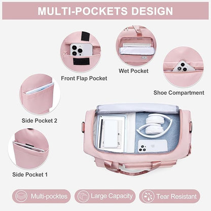 Small Gym Bag for Women, Travel Duffle Bag Carry On Weekender Bag with Shoe Compartment