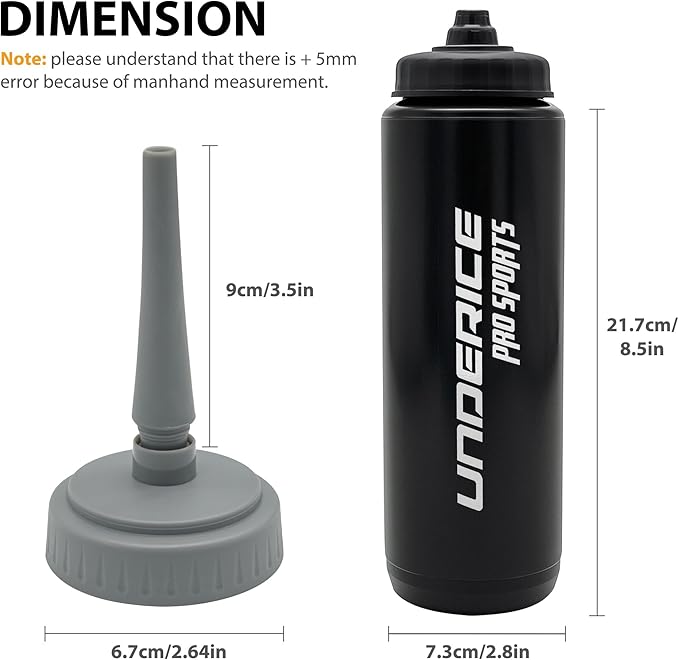 UICE Water Bottle with Straw,1 Liter Easy Squeeze Bottles for Hockey Straight Long Straw Built In Finger Grip,Sports Water Bottle for Football, Lacrosse, Boxing,Fitness-Black