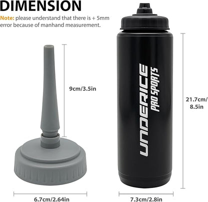 UICE Water Bottle with Straw,1 Liter Easy Squeeze Bottles for Hockey Straight Long Straw Built In Finger Grip,Sports Water Bottle for Football, Lacrosse, Boxing,Fitness-Black