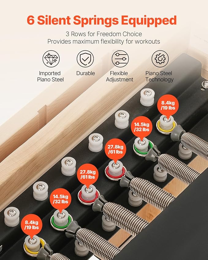 VEVOR Pilates Reformer Accessories for Home Gym, Include Reformer Box/Chair/Spine Corrector/Wall Mounted Machine/Jump Board/Foldable & Dual Resistance Springs
