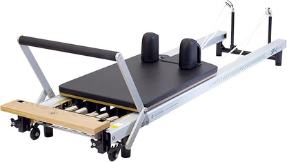 Merrithew™ at Home SPX® Reformer Package with Reformer Box, Footstrap, Padded Platform Extender and Metal Roll-up Pole – Pilates Workouts at Home