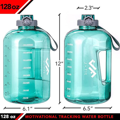 JFIT BPA Free Reusable Sports Water Bottle w/Time Markers, Leakproof Flip-Top Lid & Carry Strap – Durable PETG, 2.28" Wide-Mouth for Ice – Eco-Friendly, Odor-Free & Easy to Clean