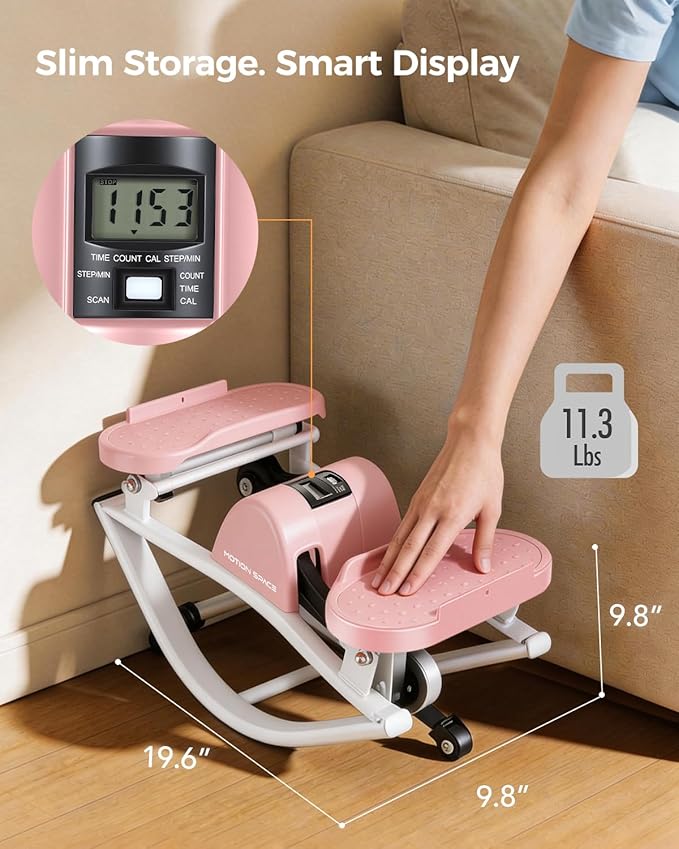 Rocking Stepper Machine, Fun Cardio Equipment with Resistance Bands, Space Saving Fitness Stepper, Quiet Skate Motion Workout for Home Office
