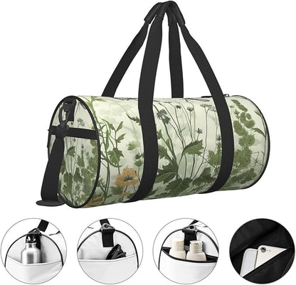 Sports Gym Bag for Women Men Travel Duffel Bag Tote Weekender Bag Carry on Overnight Bag for Travel Swimming Fitness Workout Sports Foliage and Herbs with Dragonflies Winged Duffle Bag