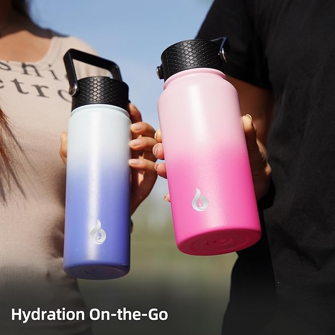 BJPKPK Insulated Water Bottles with Straw Lid, 40oz Stainless Steel Water Bottles with 3 Lids, BPA Free Leakproof Thermo, Tumblers, Cups for Sports-Wood Yellow Gray