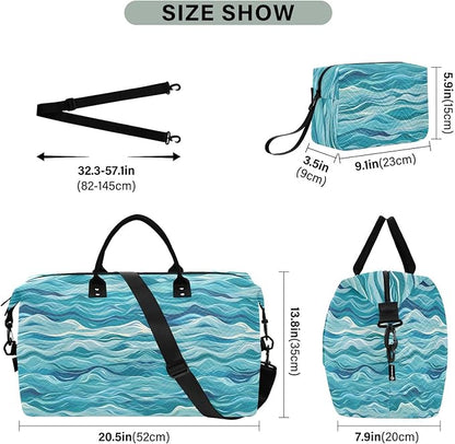 Weekender Bags Travel Duffel Gym Bag Carry on Overnight Tote Bag with Toiletry Bag for Airplane Travel Trip Gym Yoga (Sea Waves)