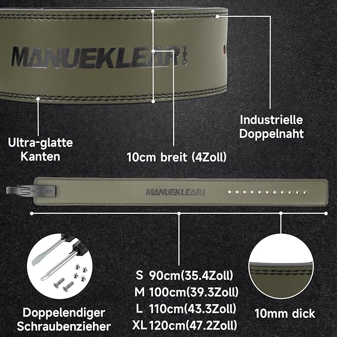 MANUEKLEAR 10mm Thick & 4inch Wide Weight Lifting Belt Lever, Lever Belt Weightlifting for Men and Women, Powerlifting Lever Gym Belt for Squat Deadlift Workout