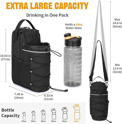 HUNTVP Magnetic Gym Bag Water Bottle Carrier Holder with Shoulder Strap & Phone Pockets, 64oz Large Magnetic Water Bottle Bag Pouch for Gym Fitness Accessories for Men and Women (4 Strong Magnets)