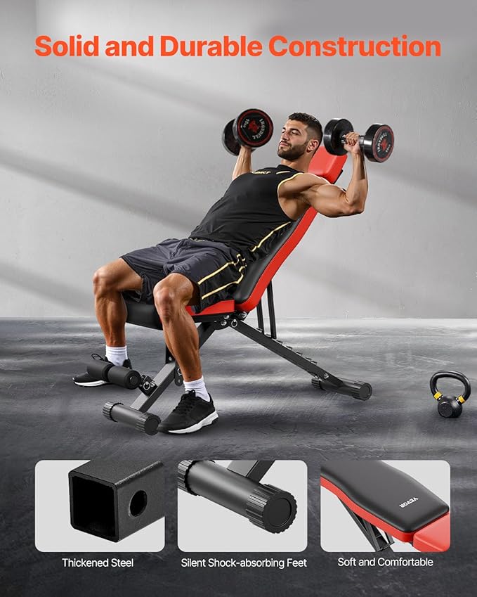 VEVOR Weight Bench, 800lbs/660lbs Adjustable Weight Bench Press for Full Body Workout, Exercise Sit-up Bench for Home Gym Strength Training, Multiple Functions, Fast Adjustment
