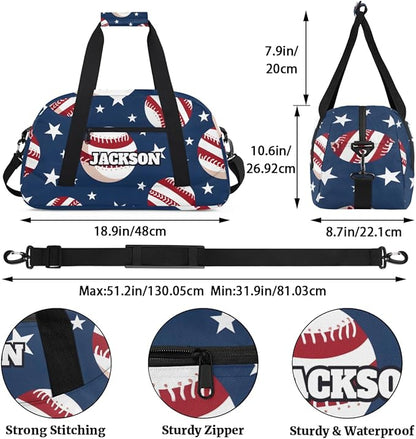 Custom Name Baseball Sport Travel Bags for Kids Boys with Personalized Training Gym Duffel Bags for Overnight Weekender Blue