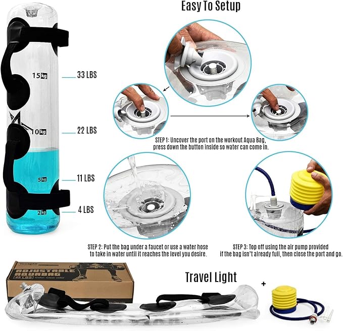 Yes4All Large Aqua Bags for Workout 35/45/80lbs - Ultimate Core Water Weights Aqua Bag - Portable Stability Fitness - Perfect Agility, Durability for Indoors and Outdoors - Clear & Dark Blue