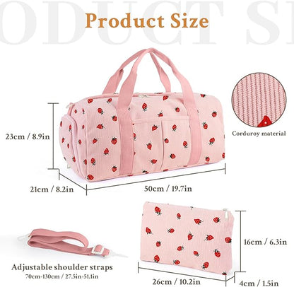 2PCS Gym bag for women, Duffle Bag with Wet Pocket & Shoe Compartment and item bag, Duffle Bag for Travel, Sports, Fitness & Workout