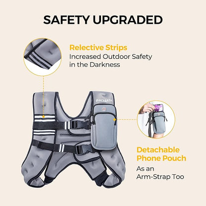 PACEARTH Weighted Vest,6lb/8lb/10lb/12lb/16lb/20lb/25lb/30lb Weight Vest with Reflective Stripe, Body Weight Vests for Women, Men, Weight Loss Workout, Strength Training, Running, Walking, Jogging