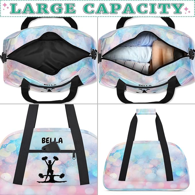 Custom Cheerleaders Bag Girls, Personalized Kids Gym Bag Customized Sport Duffel Dance Ballet Barrel Bag Travel Training Duffle Bag with Name, Black Cheer Girls Silhouette