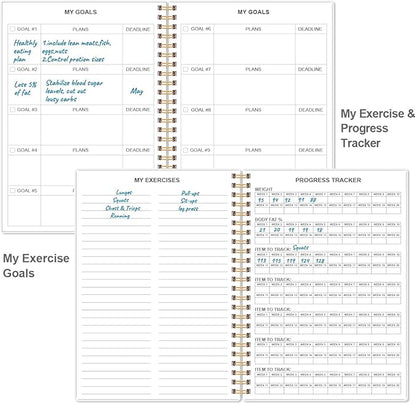 Fitness Journal for Women & Men,A5 Workout Journal/Planner Daily Exercise Log Book to Weight Loss, Gym, Muscle Gain, Bodybuilding Progress, 5.8"x8.3", Blue Leaf Flower
