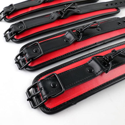 Spreader Bar Heavy Duty Stainless Steel Expandable Bar Home Gym with 4pcs Furry Crocodile Red Adjustable Strap,Sports Aid Training Pilates Aid Kit,Indoor Yoga Set