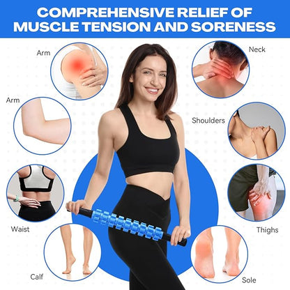 Hiboom 12 Pack Muscle Roller Stick with 9 Independent Rollers Massage Stick Anti-Slip Grip for Yoga Fitness Recovery Lymphatic Drainage Leg Back Pain Relief Athletes Runners Physical Therapy(Blue)