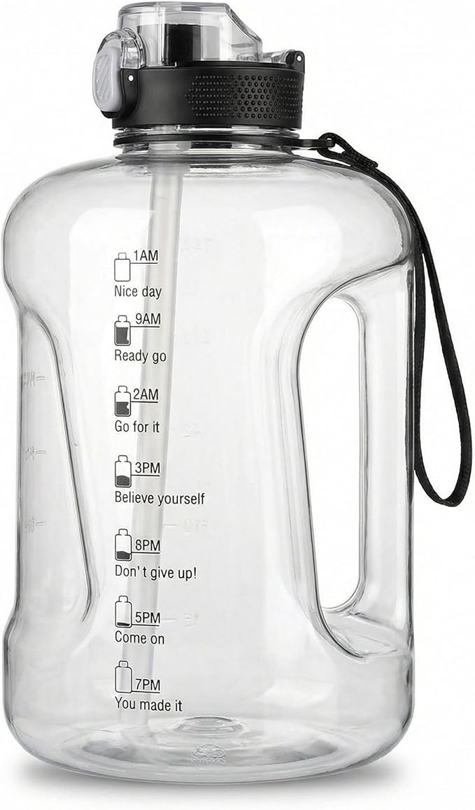 50oz & 84oz Motivational Water Bottle - Time-Marked, Leak Proof & BPA free. 2-in-1 Lid with Straw, Food-Grade Tritan. Half Gallon Sized, Ideal for Gym, Fitness & Outdoor Activities (50oz, U-Grey)