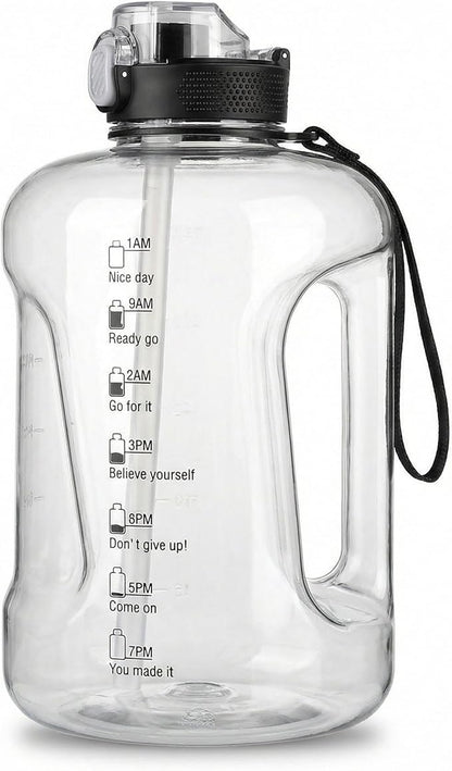 50oz & 84oz Motivational Water Bottle - Time-Marked, Leak Proof & BPA free. 2-in-1 Lid with Straw, Food-Grade Tritan. Half Gallon Sized, Ideal for Gym, Fitness & Outdoor Activities (50oz, U-Grey)