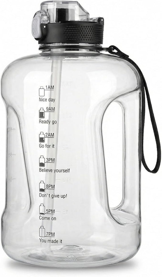 50oz & 84oz Motivational Water Bottle - Time-Marked, Leak Proof & BPA free. 2-in-1 Lid with Straw, Food-Grade Tritan. Half Gallon Sized, Ideal for Gym, Fitness & Outdoor Activities (50oz, U-Grey)