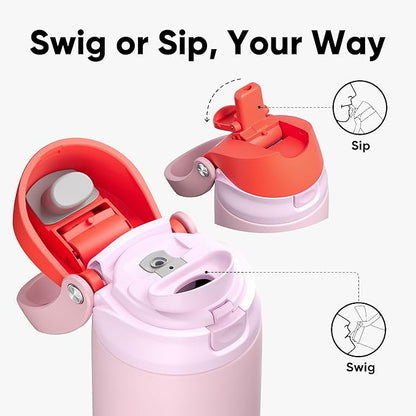ENCOOL Leakproof Insulated Water Bottle with Straw Dual-Sip Water Bottle Bag-Safe Design for Work, Commute & Gym – Keeps Drinks Cold All Day, 24 oz, Lychee Pink